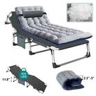Camping Cots Sun Lounger Folding Recliner Chair Reclining Seat Bed With Pillow