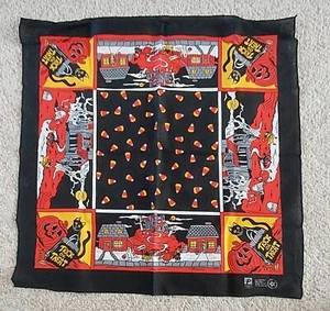 Sciarpa Halloween Vintage Parigi Tutto Cotone Bandana Quadrata Gatti Neri Casa Infestata - Foto 1 di 6