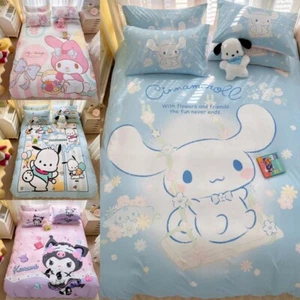 Pochacco Kuromi Cinnamoroll Cotton Bedsheet Quilt Cover Bedding Set Queen King - Picture 1 of 9