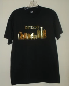 Vintage 90er Detroit Skyline schwarzes T-Shirt mit goldener Grafik Gr. L - Bild 1 von 2