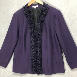 Coldwater Creek Knit Jacket Trimmed Ruffle Button Front Purple Women's 18 - Picture 1 of 10
