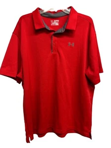 Men's Under Armour Shirt XXL Loose Heat Gear Red Short Sleeve Golf Polo - Picture 1 of 4