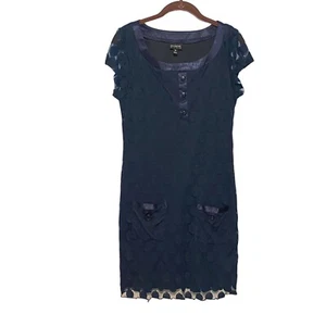 En Focus Studio Navy Shift Dress Lace Polka Dot Overlay Women's Size 10 NWT - Picture 1 of 10
