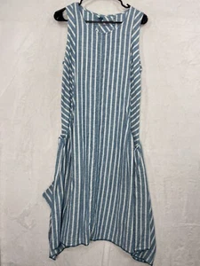 Yuvita Leinen Maxikleid Damen L gestreift blau weiß Lagenlook asymmetrischer Saum NEU - Bild 1 von 10
