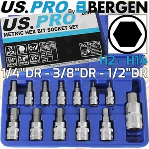 US PRO HEX BIT Sockets Set Allen Keys 1/4" 3/8" 1/2" H2 - H14 Allen Keys Sockets - Picture 1 of 4