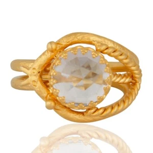 Double Band Fancy Rings Yellow Gold Plated Crystal Quartz Gemstone Ring For Her - Picture 1 of 2