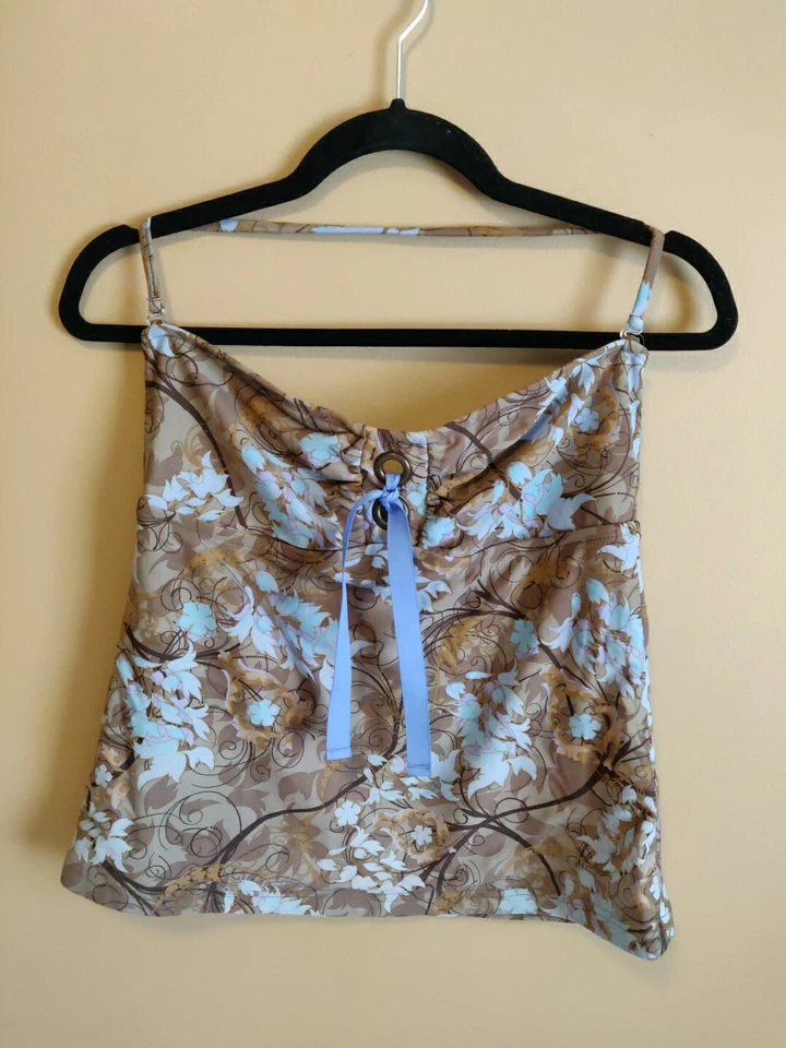 Mossimo Traje De Baño Mujer S Tankini Marrón Y Azul Floral Halter Correa Corbatas Sin Forro Foto 1 de 4