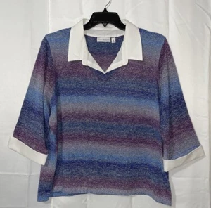 Kim Rogers Curvy 3X Lagenlook lila blau ombre Pullover mit weißem Kragen - Bild 1 von 14