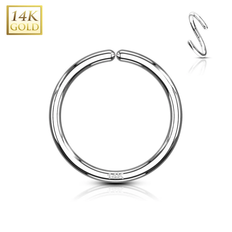 14K White Gold EAR NOSE LIP Piercing Hoop Ring Daith Helix Tragus Orbital Snug - Image 1 of 1
