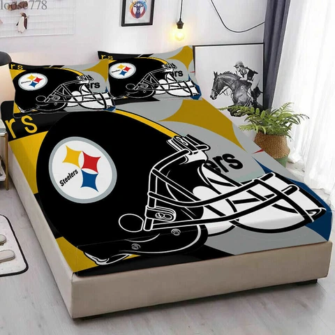 Pittsburgh Steelers Fitted Sheet Mattress Cover Deep Pocket Bed Sheet Pillowcase Cover