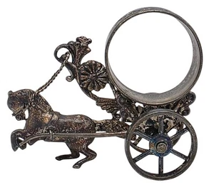 Antique MERIDEN Quadruple Silver Plate Horse & Carriage Napkin Ring Stand - Picture 1 of 6