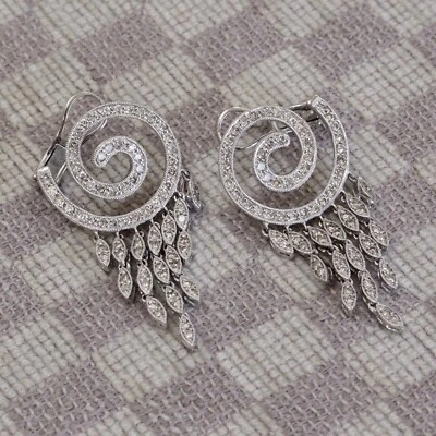 NEW 14K WHITE GOLD PAVE DANGLE/DROP EARRINGS with 147 DIAMONDS (retail $4995) - Image 1 of 4
