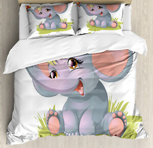 Elephant Nursery Duvet Cover Set with Pillow Shams Newborn Mascot Print