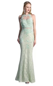 Women's Formal SHEER Embroidery  Lace Long Evening Gown prom dress - Picture 1 of 6