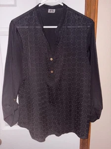 Blusa Anne Klein Negra Ojales Botón Manga Larga Talla XL - Imagen 1 de 5