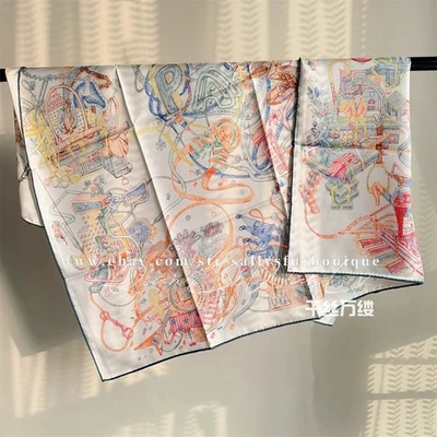 2025 Sallys Heavy 18 Momme Twill Silk Wrap Scarf Future Print Square Shawl 35" - Image 1 of 4