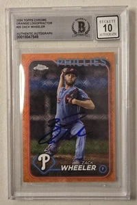 Zack Wheeler Signed 2024 Topps Chrome Orange Logofractor Card 25 Beckett Auto 10 - Picture 1 of 4