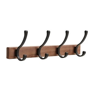 16 Inch Small Walnut Wood Coat Rack Wall Mount with 4 Hooks Wooden Wall Coat New - Picture 1 of 6