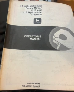 John Deere 116 TRACTOR 38 pulgadas montaje medio rotativo cortacésped manual OM-M85521 - Imagen 1 de 1