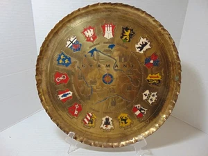 1962 Vintage Germany German Brass 16 Cities Coat of Arms 15 inch Brass Platter - Picture 1 of 11