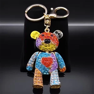 Adorable Jointed Bear Rhinestone Gold Key Chain Purse Backpack Charm Keychain - Picture 1 of 10