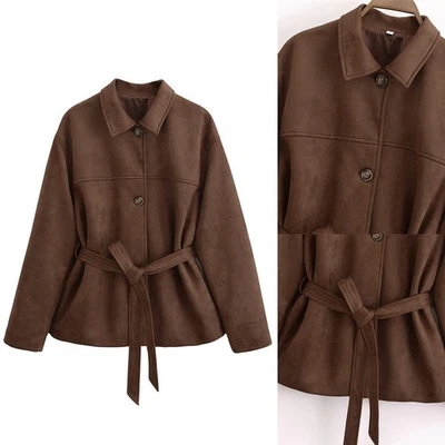 Women Coat Long Sleeve Outerwear Shopping Jacket Motorcycle Lapel Running Retro - Image 1 of 3