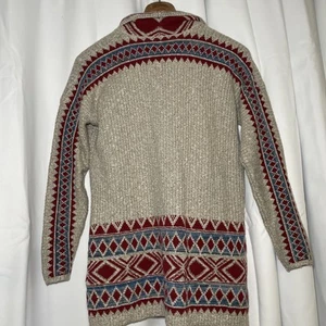 Lucky Brand Southwest Knit Cardigan Open Front Long Sleeve Pockets Tan & Red M - Picture 1 of 14