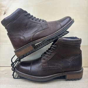 Catesby Brown Leather Ankle Boots Men's Size 7 Lace Up Tartan Lining - Picture 1 of 16