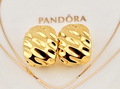 Nuevo Genuino Auténtico Pandora Brillo Oro Ondulado Ancho Aro Pendientes 263879C00 Foto 1 de 4