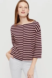 Lou & Grey Linecut Striped Top Size Medium Pink Burgundy 3/4 Sleeve New $49 Tag - Picture 1 of 3