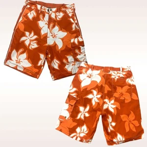 Urban Pipeline Cargo Shorts Mens 32 Orange 10" Reversible Floral Tropical Y2K - Picture 1 of 12