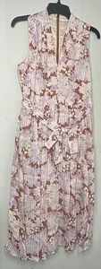 Kate Spade Womens Midi Dress Pink 6 Dahlia Bloom Burnout Sleeveless V-neck Belt - Picture 1 of 14
