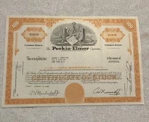 Perkin Elmer Stock Certificate 100 Shares American Bank Note Wilton Connecticut - Picture 1 of 5