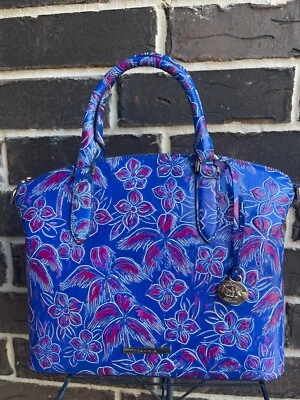 NWT $395 Brahmin Duxbury torrone vista blue Satchel Shoulder Bag pink floral - Image 1 of 4