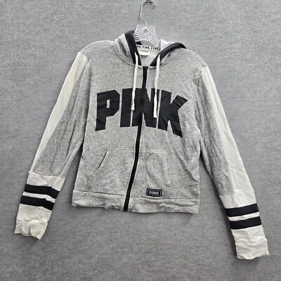 Sudadera Rosa Victorias Secret Mujer S Gris Terry Crop Sudadera con Capucha Logo LEER Foto 1 de 4