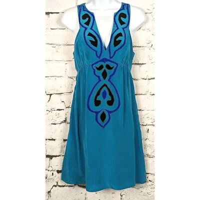 Vestido TIBI 100 % Seda Bordado Diseñador Ajuste Acampanado Boho Cottage Clásico Talla 4 Foto 1 de 4