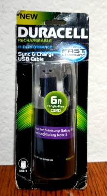 Duracell 6' Fast Charging Sync & Charge USB 3 Cable Samsung Galaxy S5/ Note 3 + - Image 1 of 4
