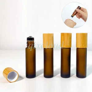 10ml Empty Amber Glass With Bamboo Cap  Bottle Essential Oil Roll on Bottles - Picture 1 of 13
