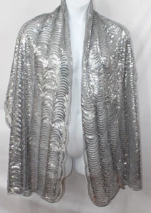 Cejon Silver Sequin Scarf Wrap Scalloped Large 78x20 - Picture 1 of 7