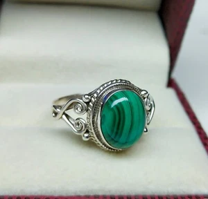 925 Sterling Silver Ring Malachite Ring Gemstone Ring Handmade Fine Jewelry R66 - Picture 1 of 7