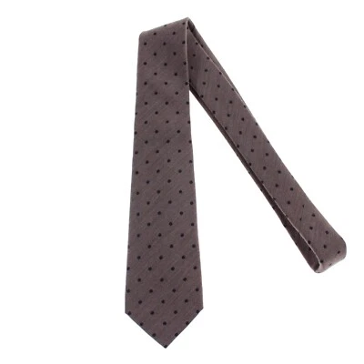 Kiton NWOT Wool/Silk Seven Fold Neck Tie in Taupey Brown w/ Dark Navy Polka Dots - Image 1 of 4