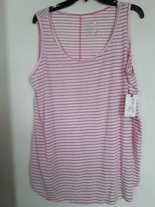 New Terra & Sky Women Striped Tank Top Tunic Length Shirt White Pink (16W-18W) - Picture 1 of 3