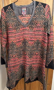 Johnny Was Silk V-Neck Multicolor Boho Flowy L/S Size S Mini Dress - Picture 1 of 6