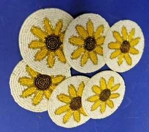 Market Square Set of 6 Beaded Coasters Sunflower Design 4" New - Picture 1 of 6