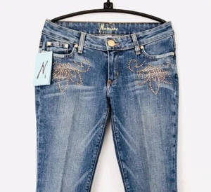 GUESS BY MARCIANO JEANS - Gold Swarovski Kristall - Blue Wash - Mid Waist - Gr. 27 - Vintage Neu mit Etikett - Bild 1 von 14
