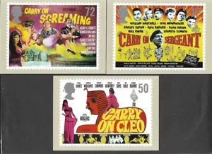 CINEMA FILMS SET OF 3 CARRY ON FILMS POSTCARDS ROYAL MAIL MINT 2008 - Picture 1 of 2