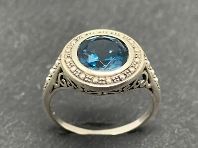 Blautopas Ring Blautopas synth. & Perlen  925er Silber  Gr. 60 - Bild 1 von 4