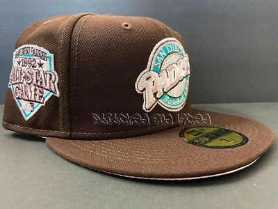 EXCLUSIVE FITTED SAN DIEGO PADRES BROWN PINK 1992 ASG PATCH NOT HAT CLUB 7 1/2 - Image 1 of 4