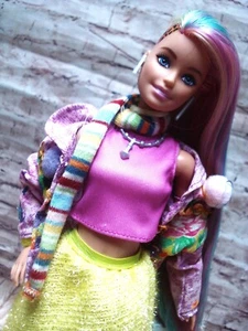 Barbie Fashionista DOLL & CLOTHES Set LEOPARD RAINBOW HAIR Redressed 2015 GRN81 - Picture 1 of 18