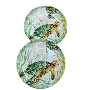 SIGRID OLSEN MELAMINE Green Sea Turtles Sea Life 11" Dinner Plates SET OF 4 - Picture 1 of 4